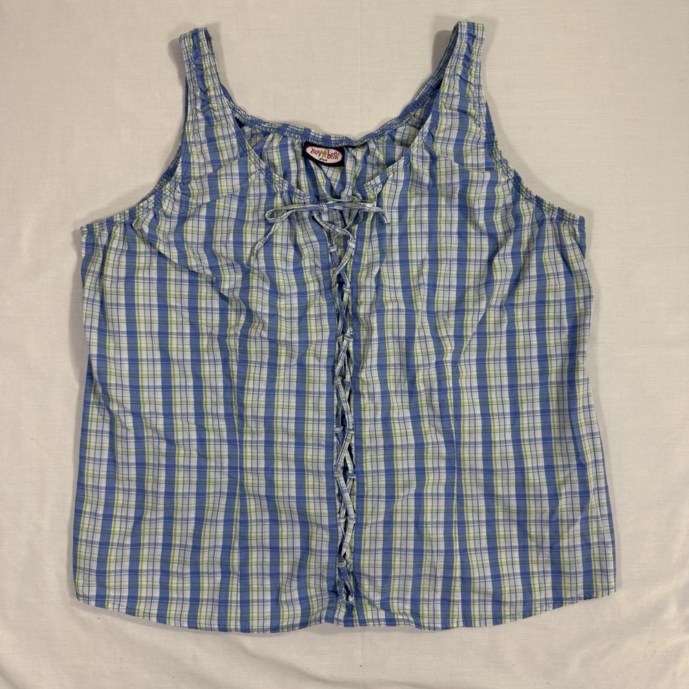 Zoey Beth Plus Tank Top Plaid Print Blue Blouse Milkmaid Blouse Y2K ** NO SIZE**
